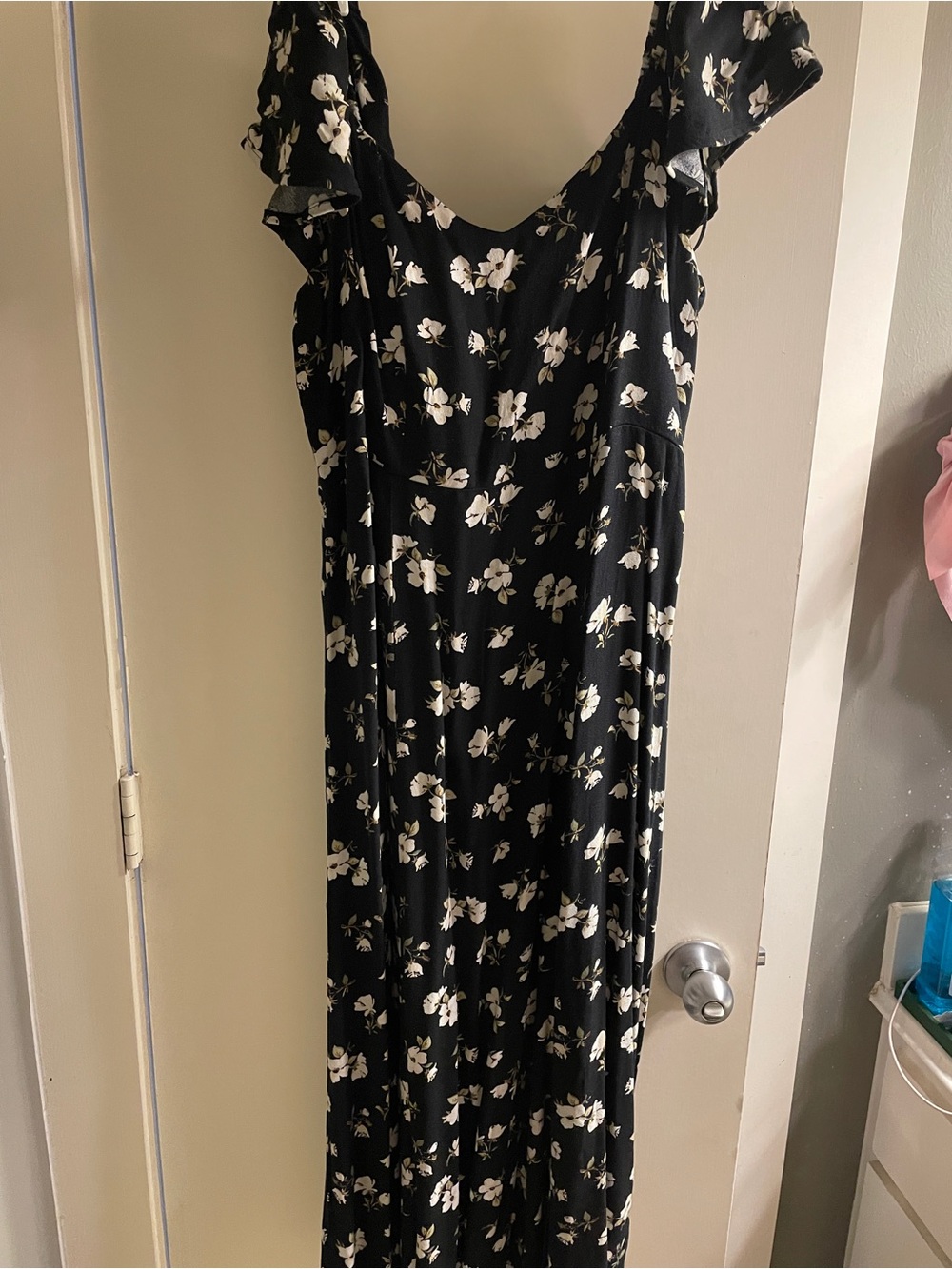 Old Navy Black Maxi Dress with White Floral Print